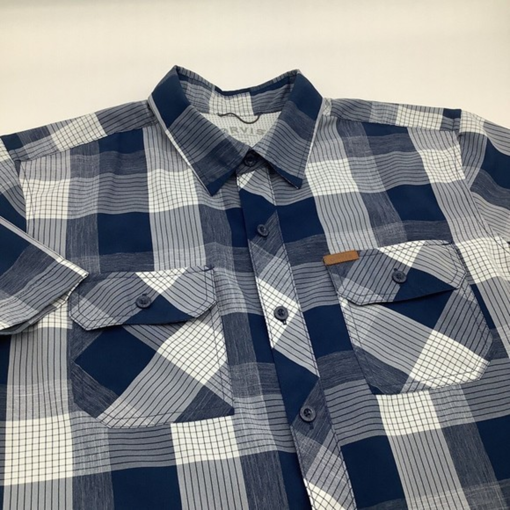 Orvis Mens Short Sleeve Button Up Shirt Blue Checkered Size Medium